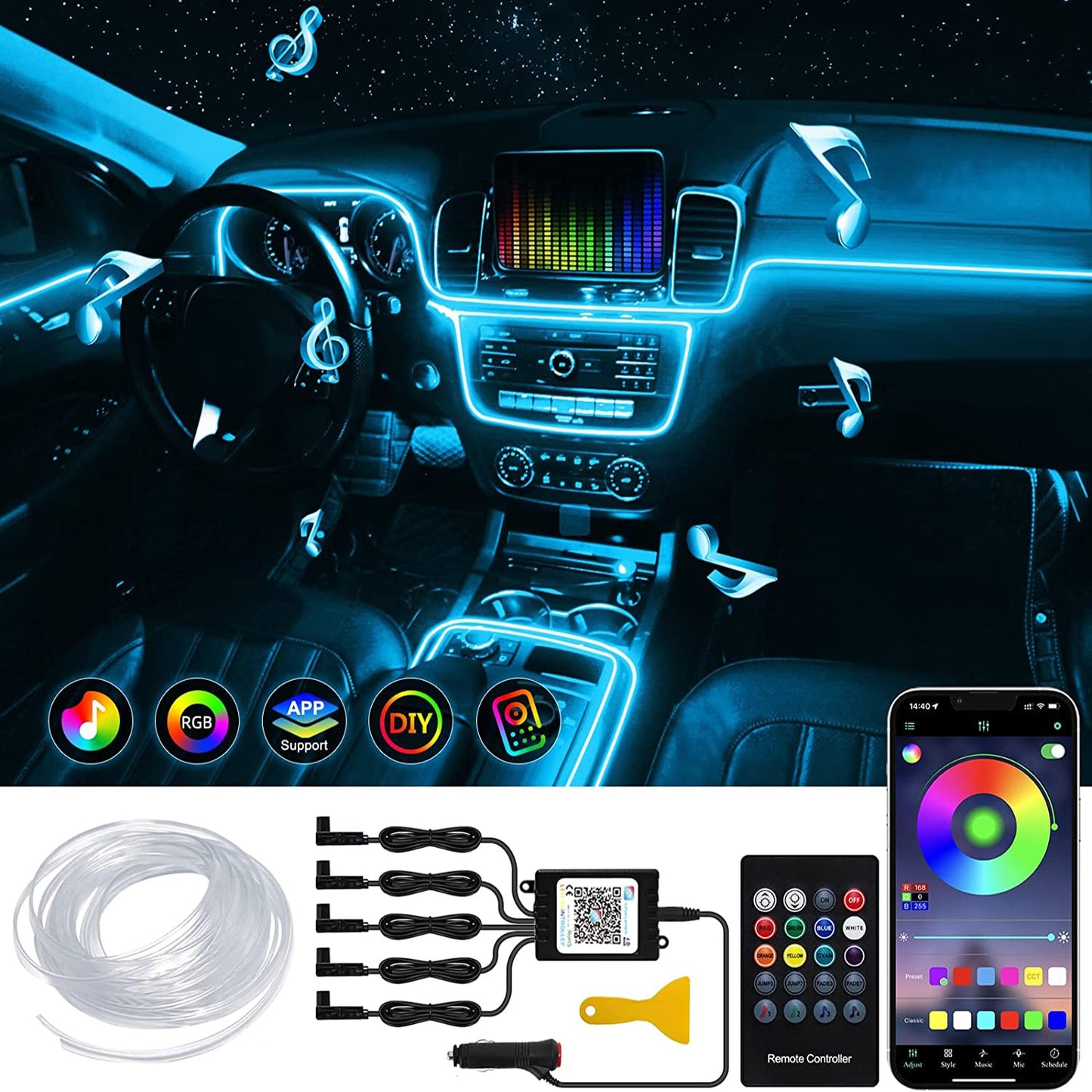 6IN1 Neon LED Car Interior Ambient Light