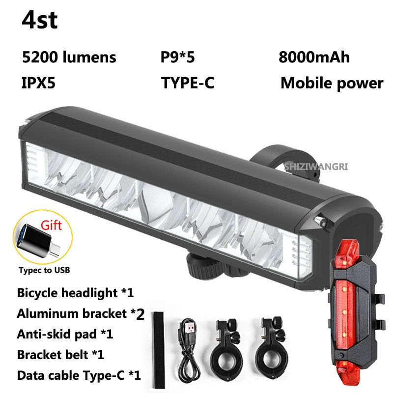 Waterproof  8000mAh 5 Led Bike Light